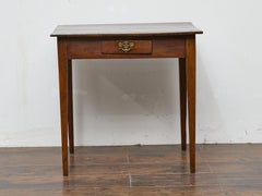 19th Century English Oak Table with Chippendale Brass Pull and Tapered Leg