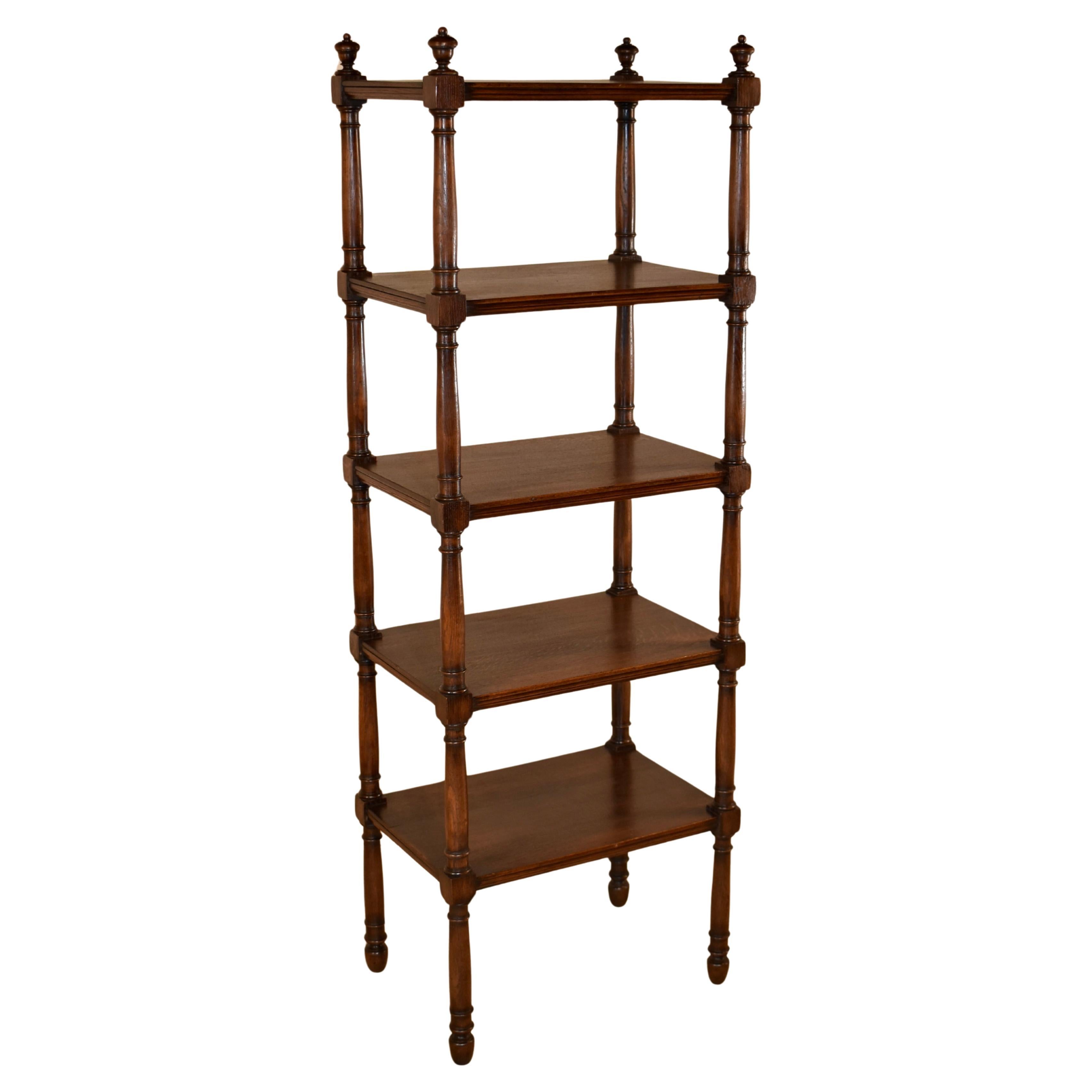 19th Century English Oak Tall Turned Shelf