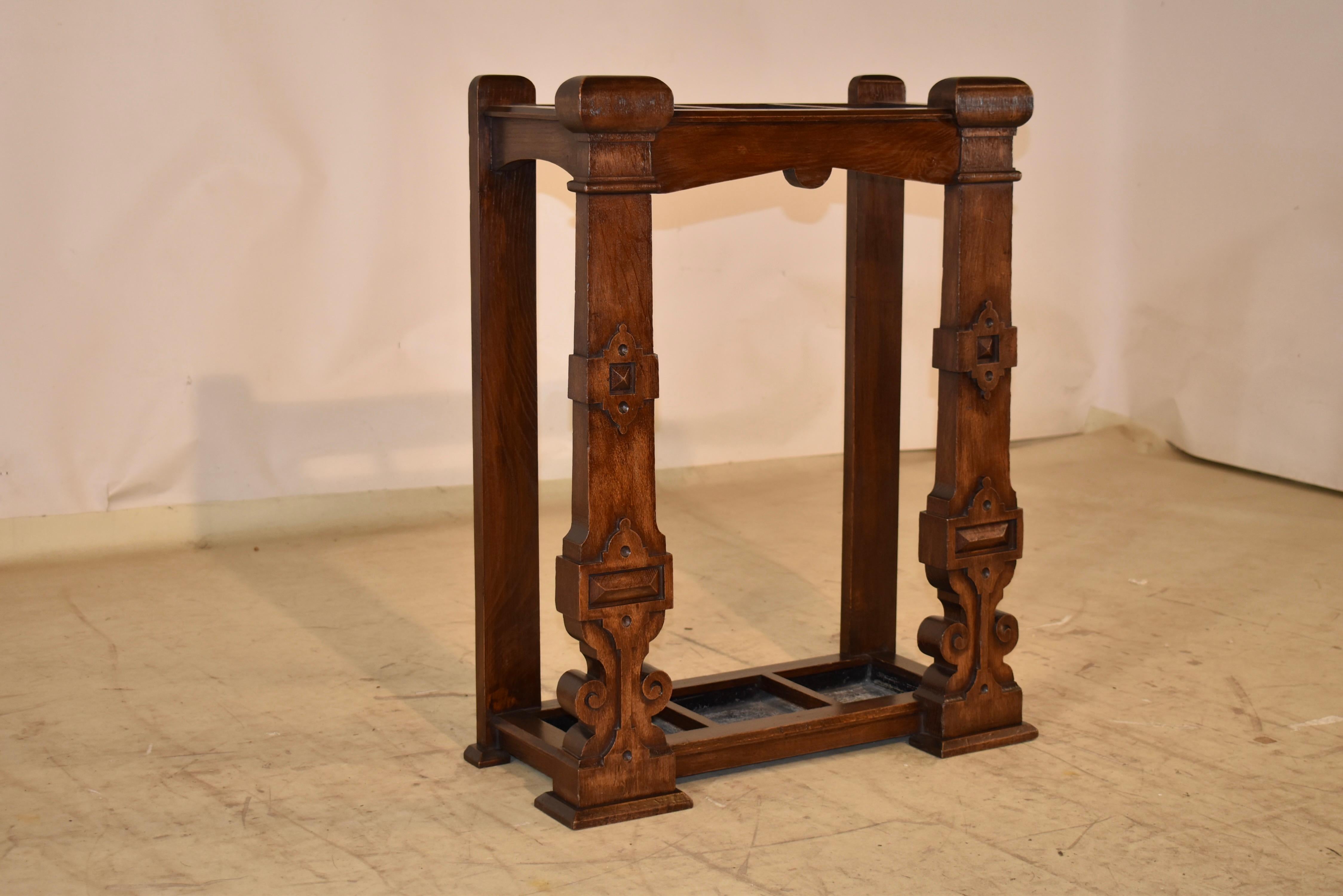 Carved 19th Century English Oak Umbrella or Cane Stand For Sale
