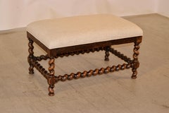 19th Century English Oak Upholstered Bench