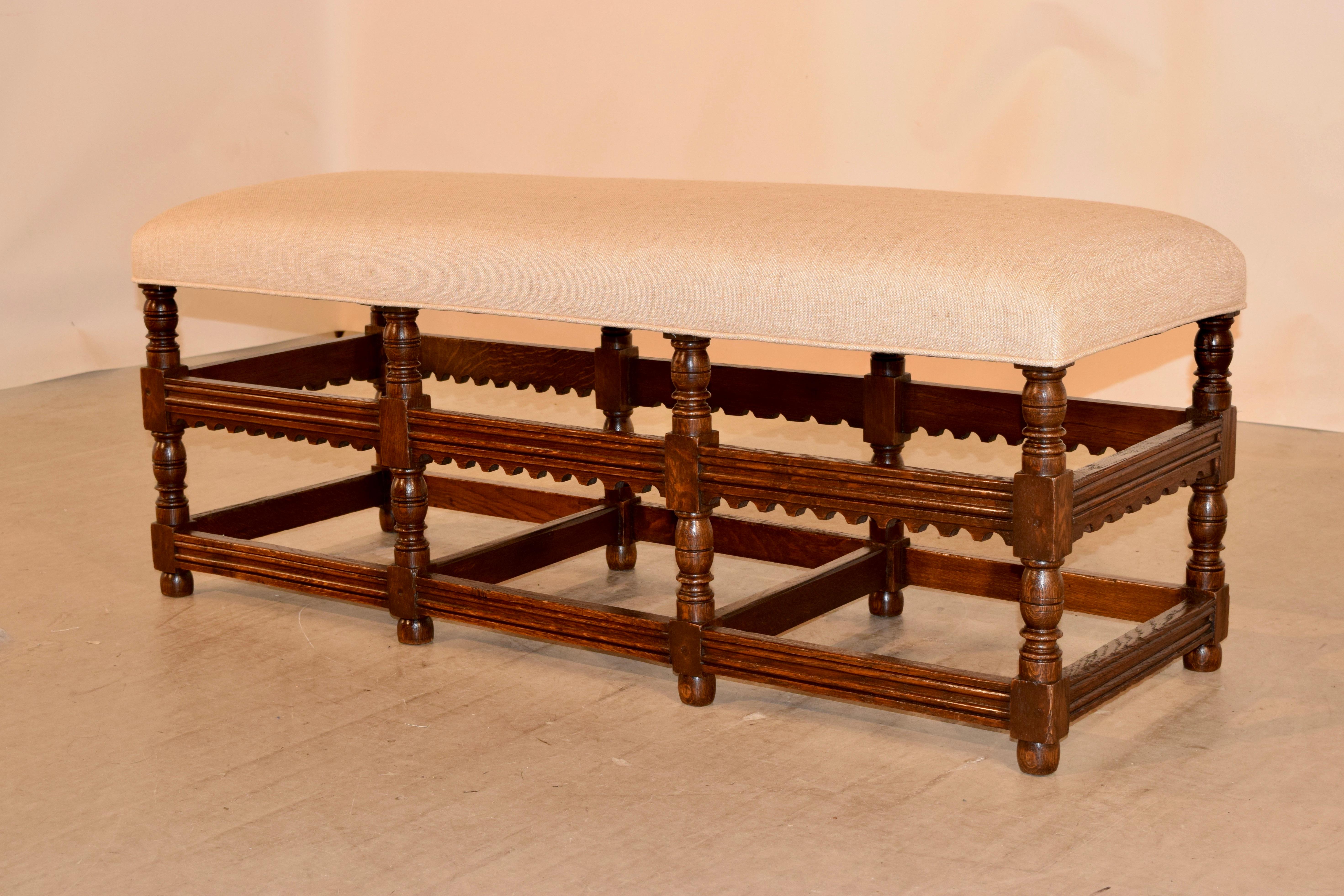 Victorian 19th Century English Oak Upholstered Bench