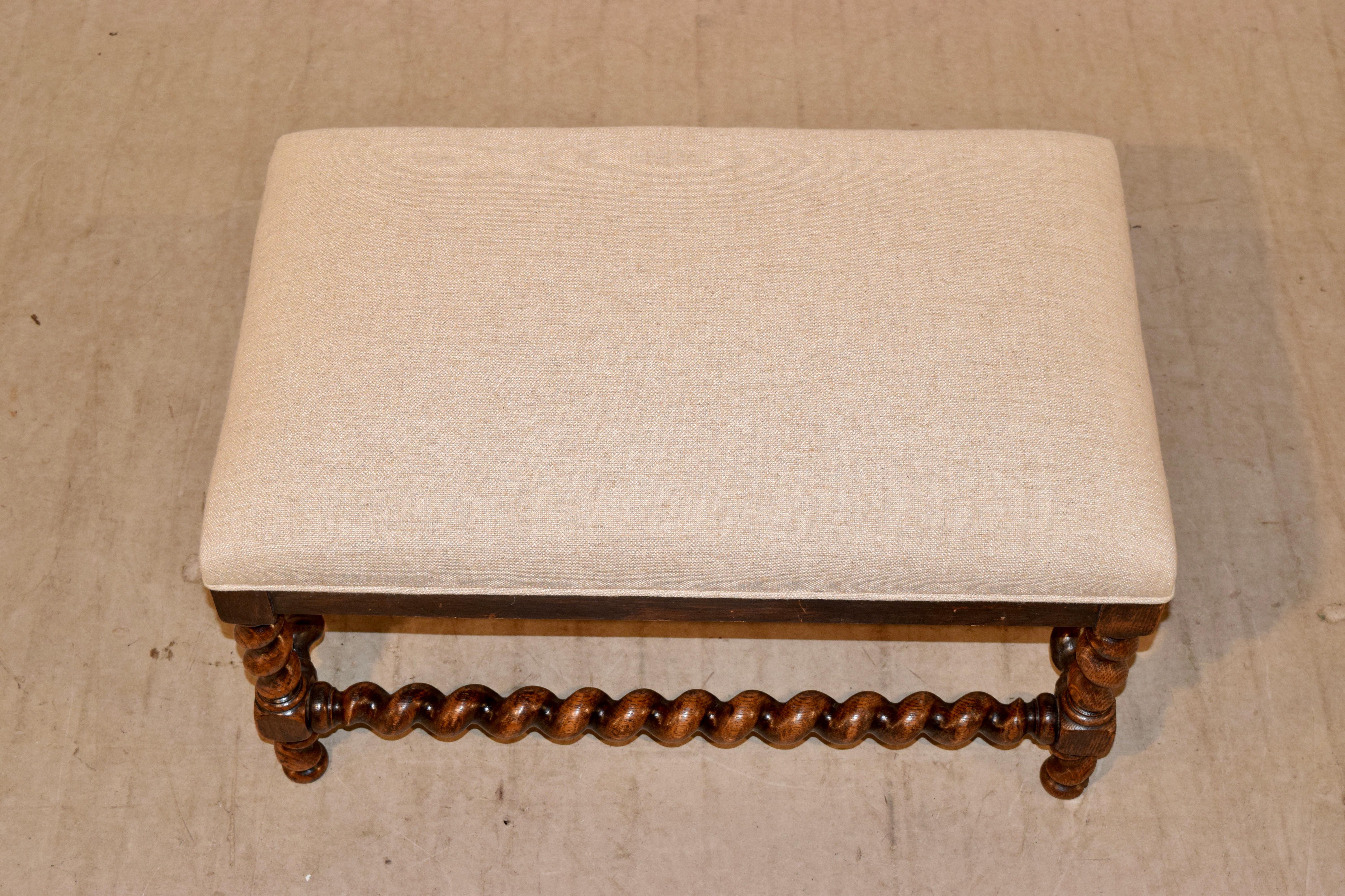 19th Century English Oak Upholstered Bench 1