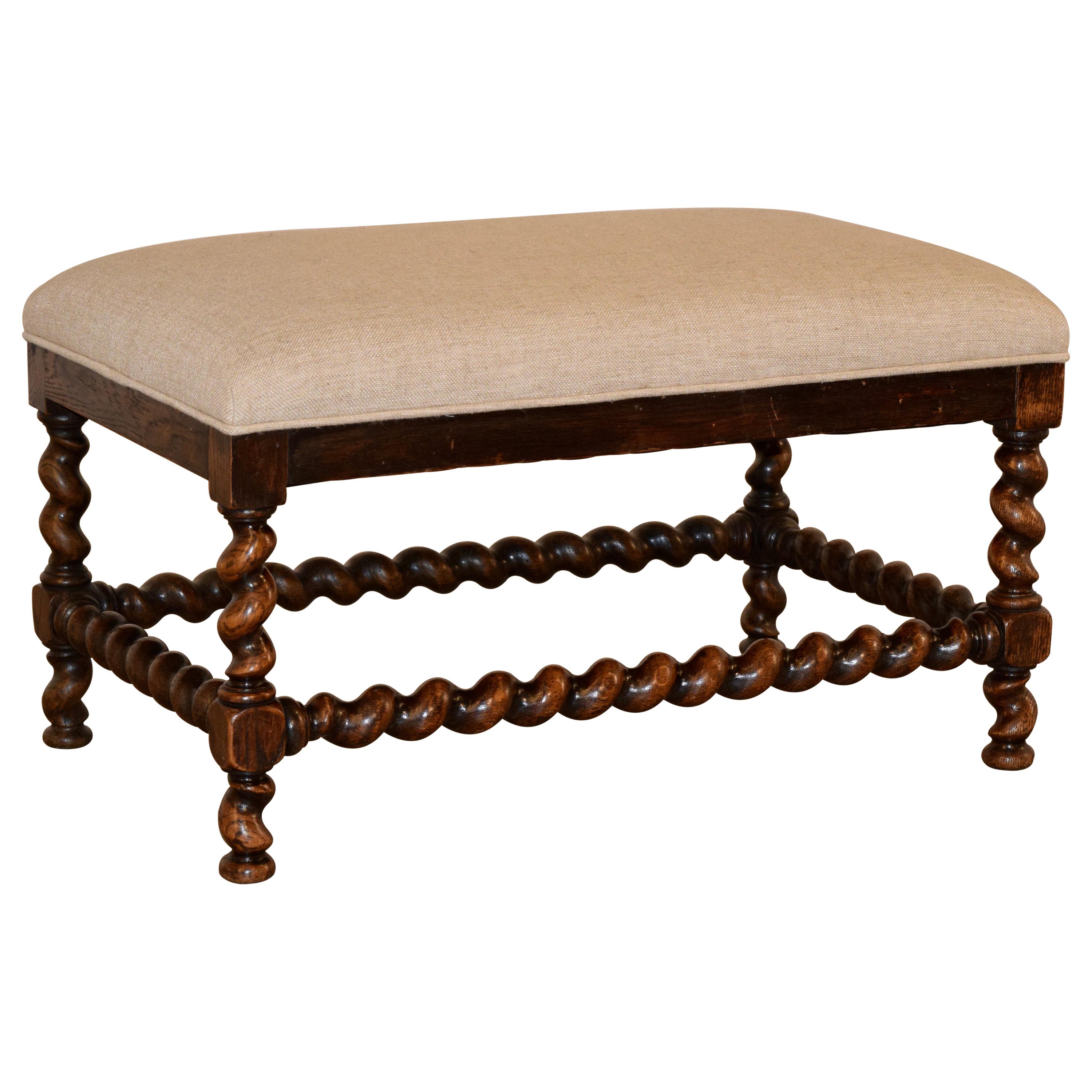 19th Century English Oak Upholstered Bench
