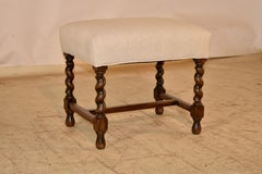 Tabouret tapissé en chêne anglais du 19e siècle