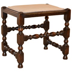 Antique 19th Century English Oak Upholstered Stool