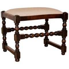 Antique 19th Century English Oak Upholstered Stool