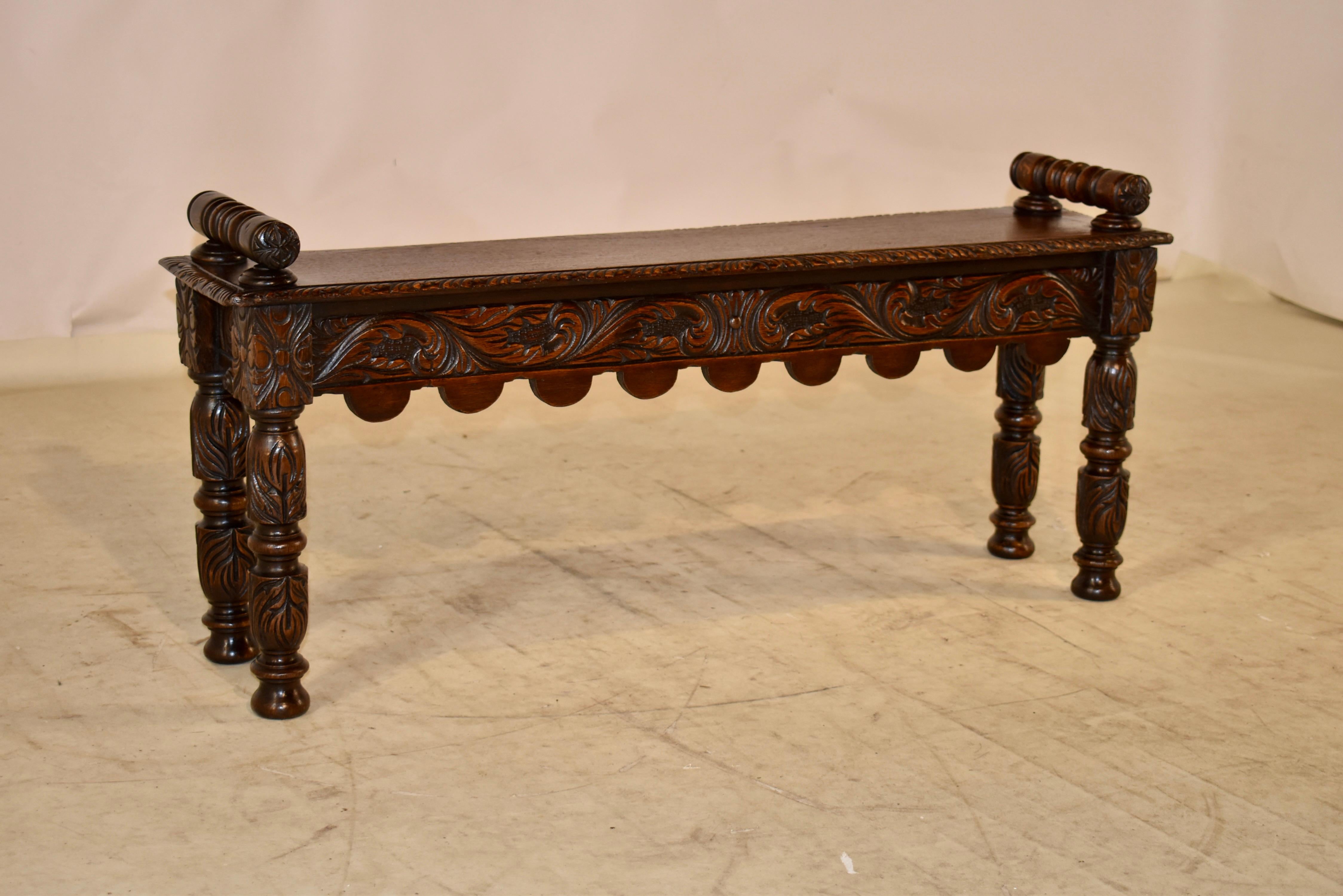 Hand-Carved 19th Century English Oak Window Seat For Sale