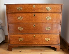 19th Century English Oakwood Four-Drawer Chest with Bronze Fittings