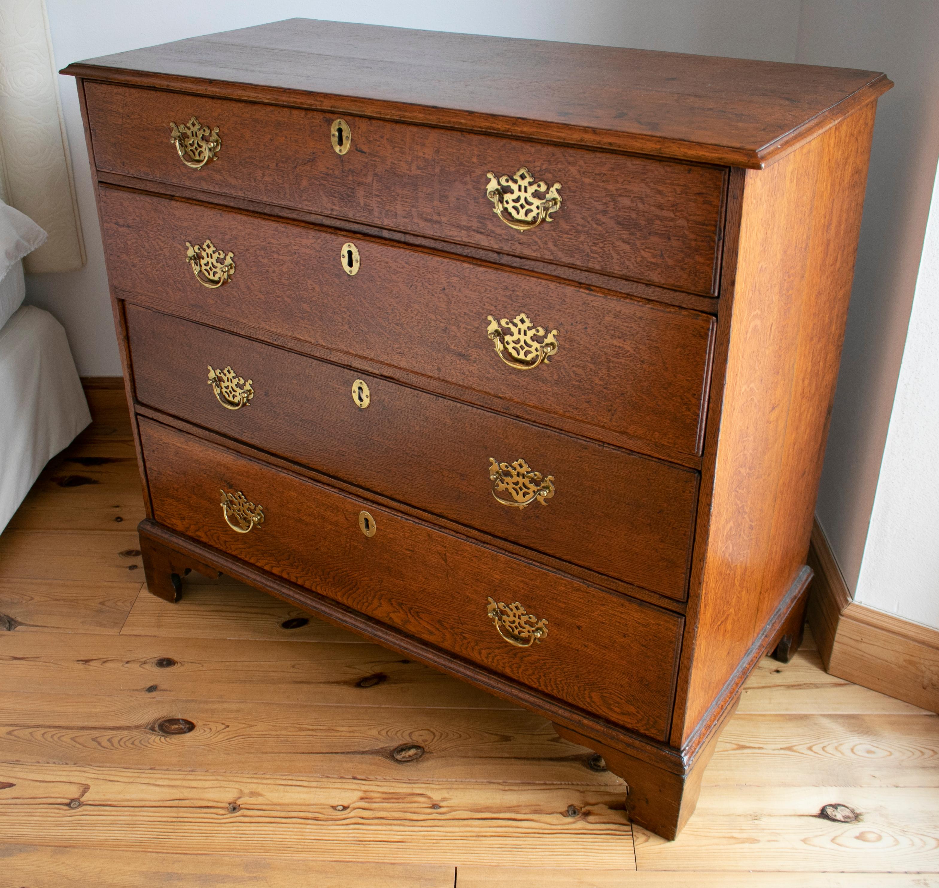 19th Century English Oakwood Four-Drawer Chest with Bronze Fittings For Sale 1