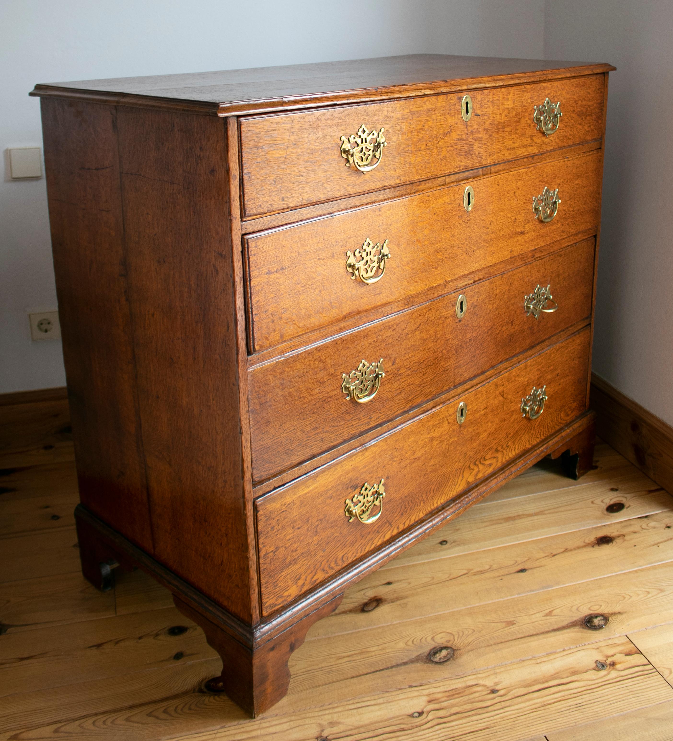 19th Century English Oakwood Four-Drawer Chest with Bronze Fittings For Sale 2