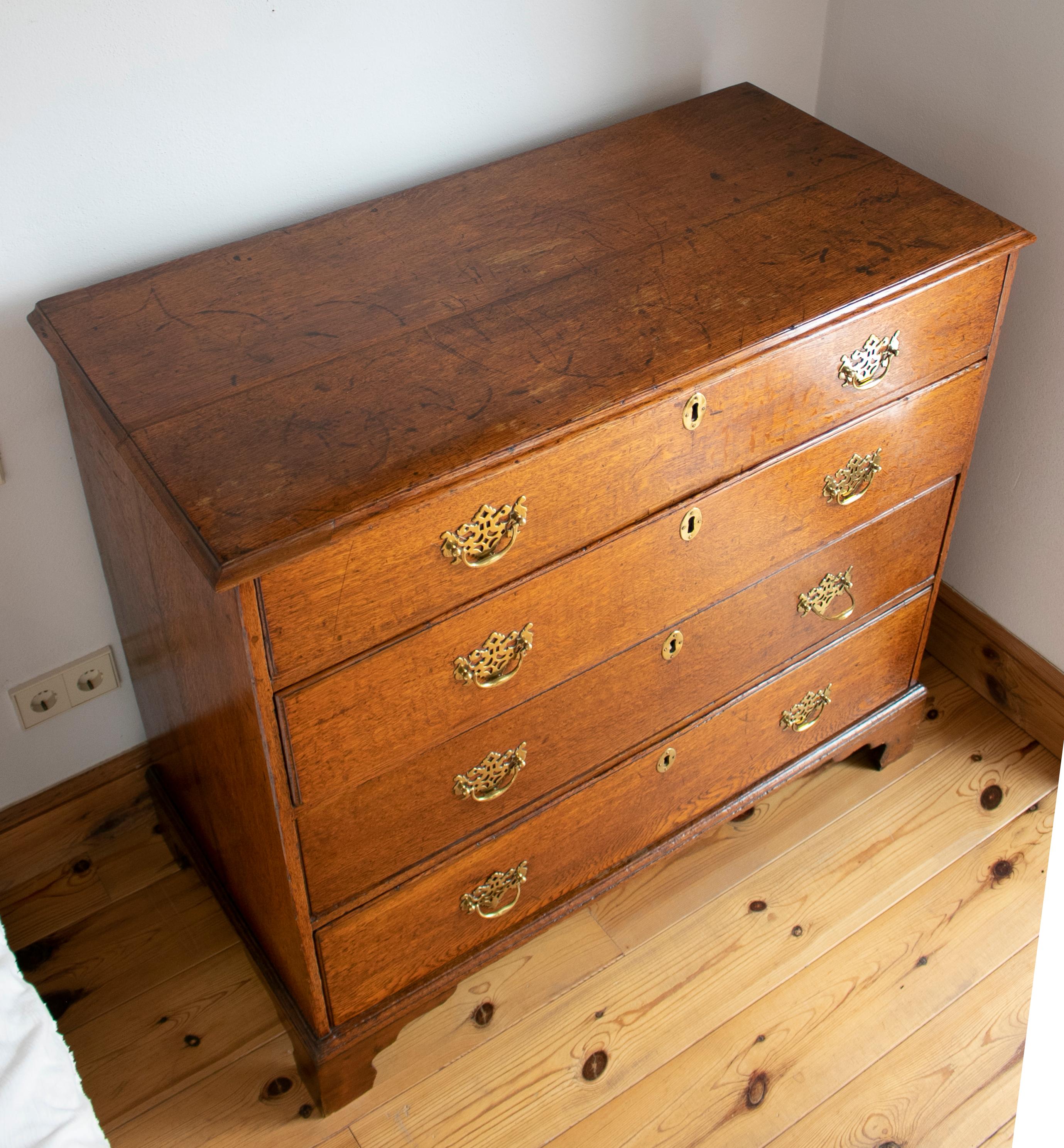 19th Century English Oakwood Four-Drawer Chest with Bronze Fittings For Sale 3