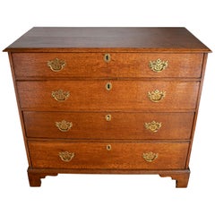 19th Century English Oakwood Four-Drawer Chest with Bronze Fittings