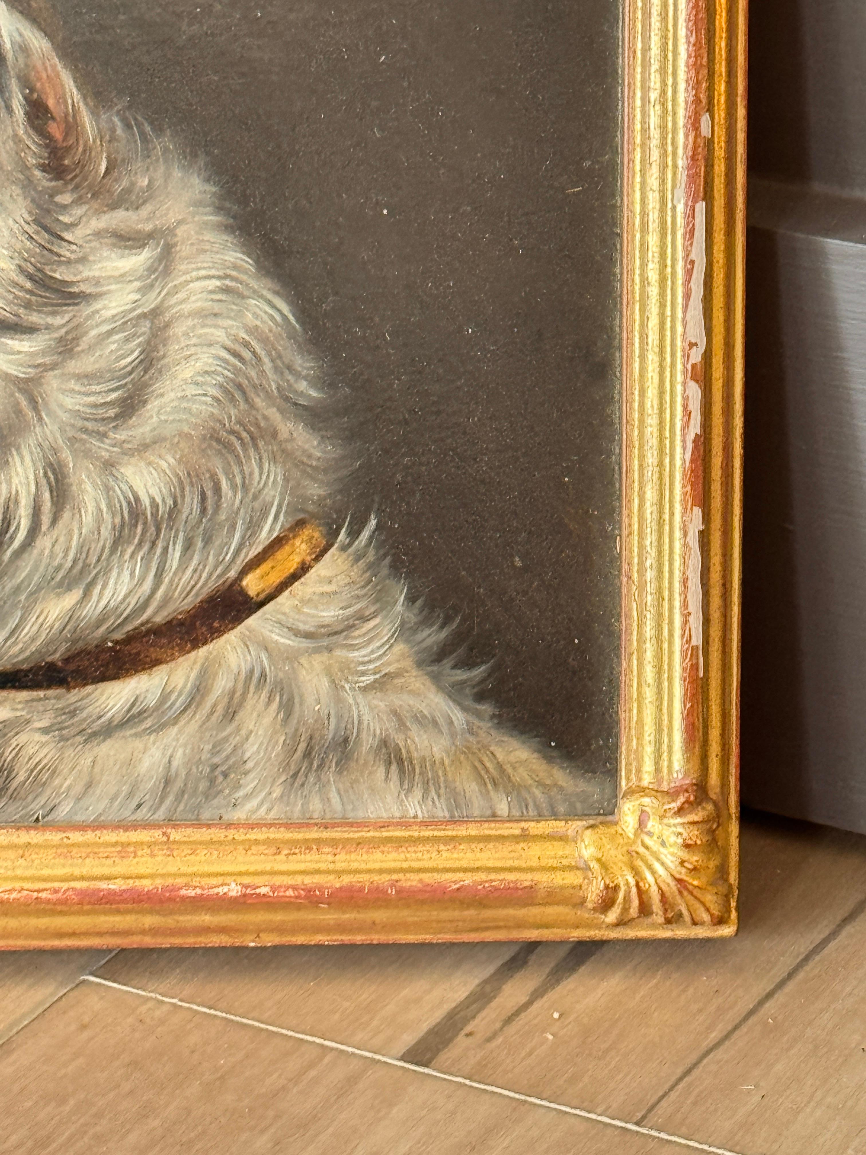 19th Century English Oil on Board Portrait of a White Terrier In Good Condition For Sale In Charlottesville, VA