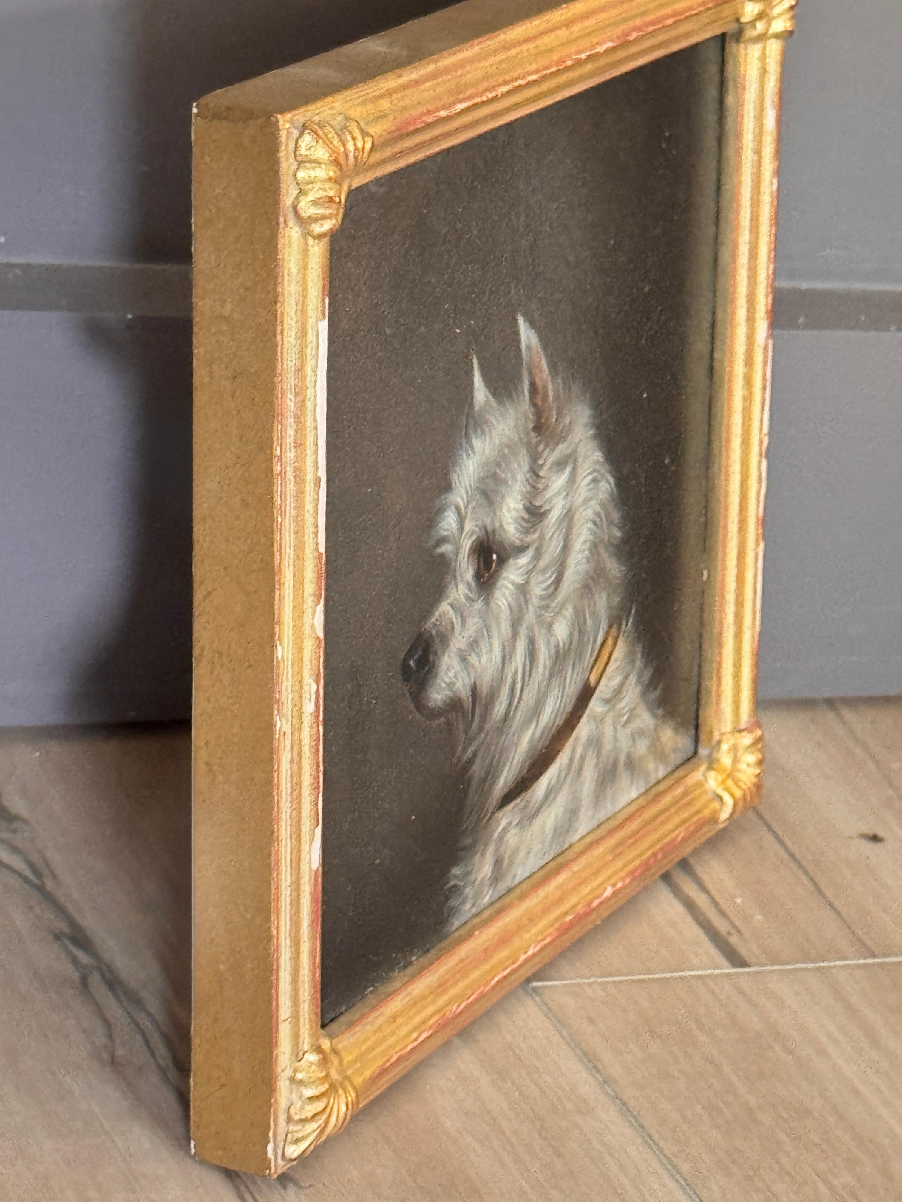 19th Century English Oil on Board Portrait of a White Terrier For Sale 2