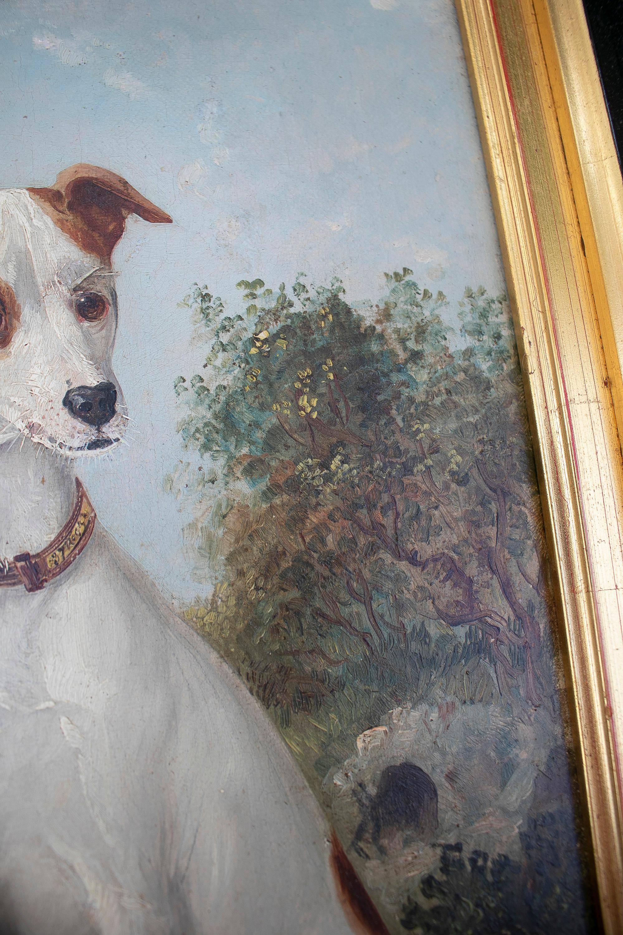 Peinture à l'huile sur toile anglaise du 19ème siècle représentant un portrait de chien de chasse avec cadre Bon état - En vente à Marbella, ES