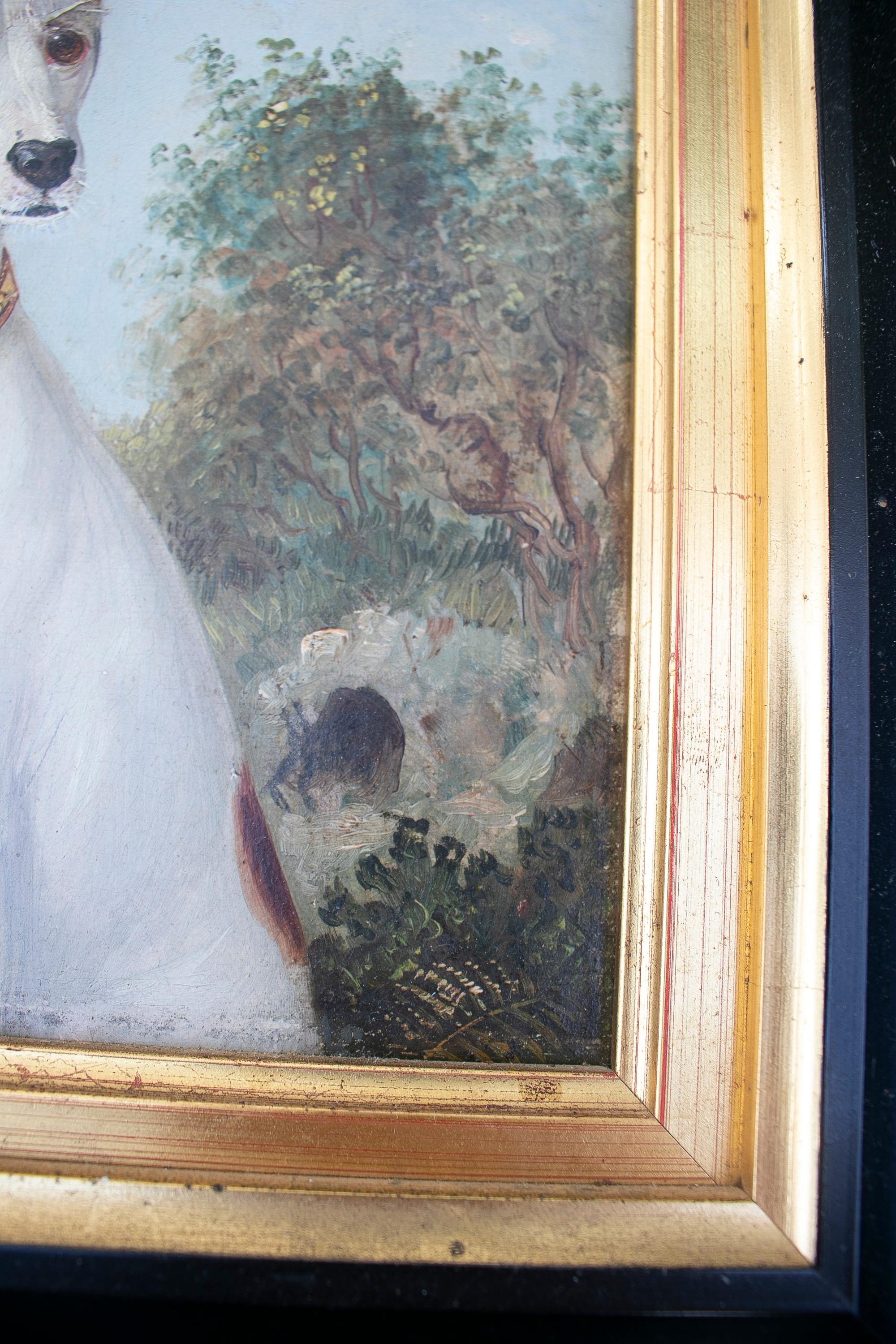 Toile Peinture à l'huile sur toile anglaise du 19ème siècle représentant un portrait de chien de chasse avec cadre en vente