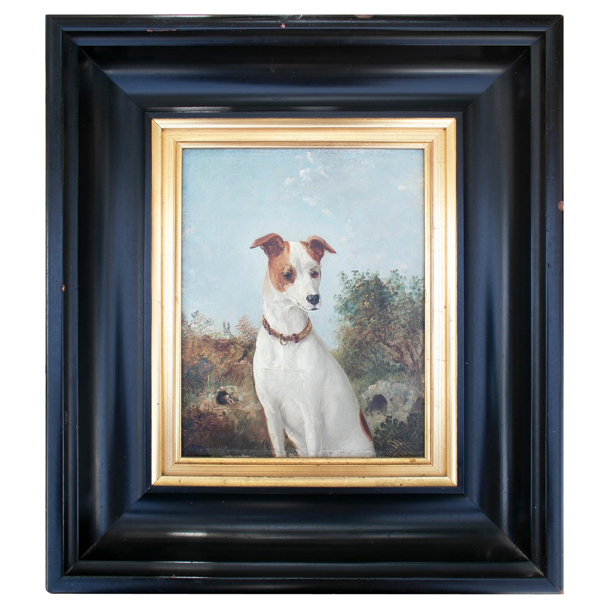 Englisches Ölgemälde auf Leinwand, 19. Jahrhundert, Jagdhund, Porträt mit Rahmen