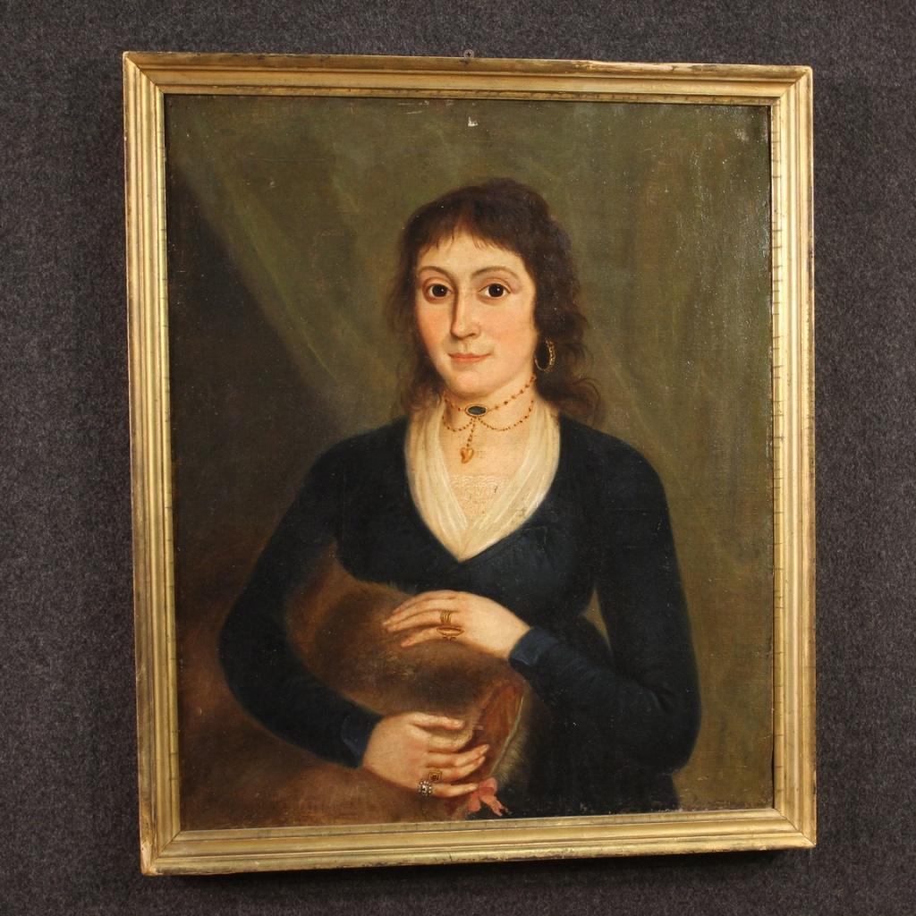 19th Century English Oil on Canvas Lady Portrait Painting, 1850 6