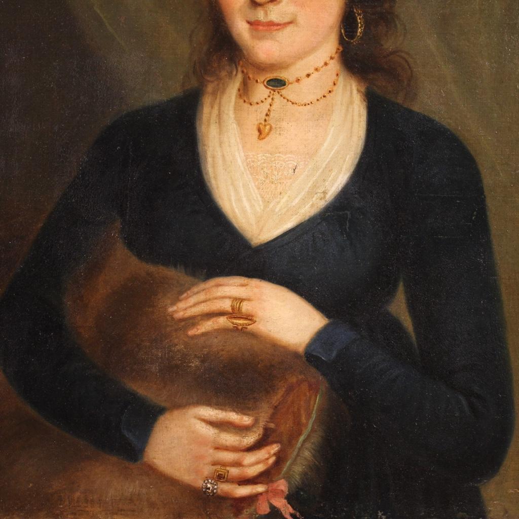 19th Century English Oil on Canvas Lady Portrait Painting, 1850 In Good Condition In Vicoforte, Piedmont