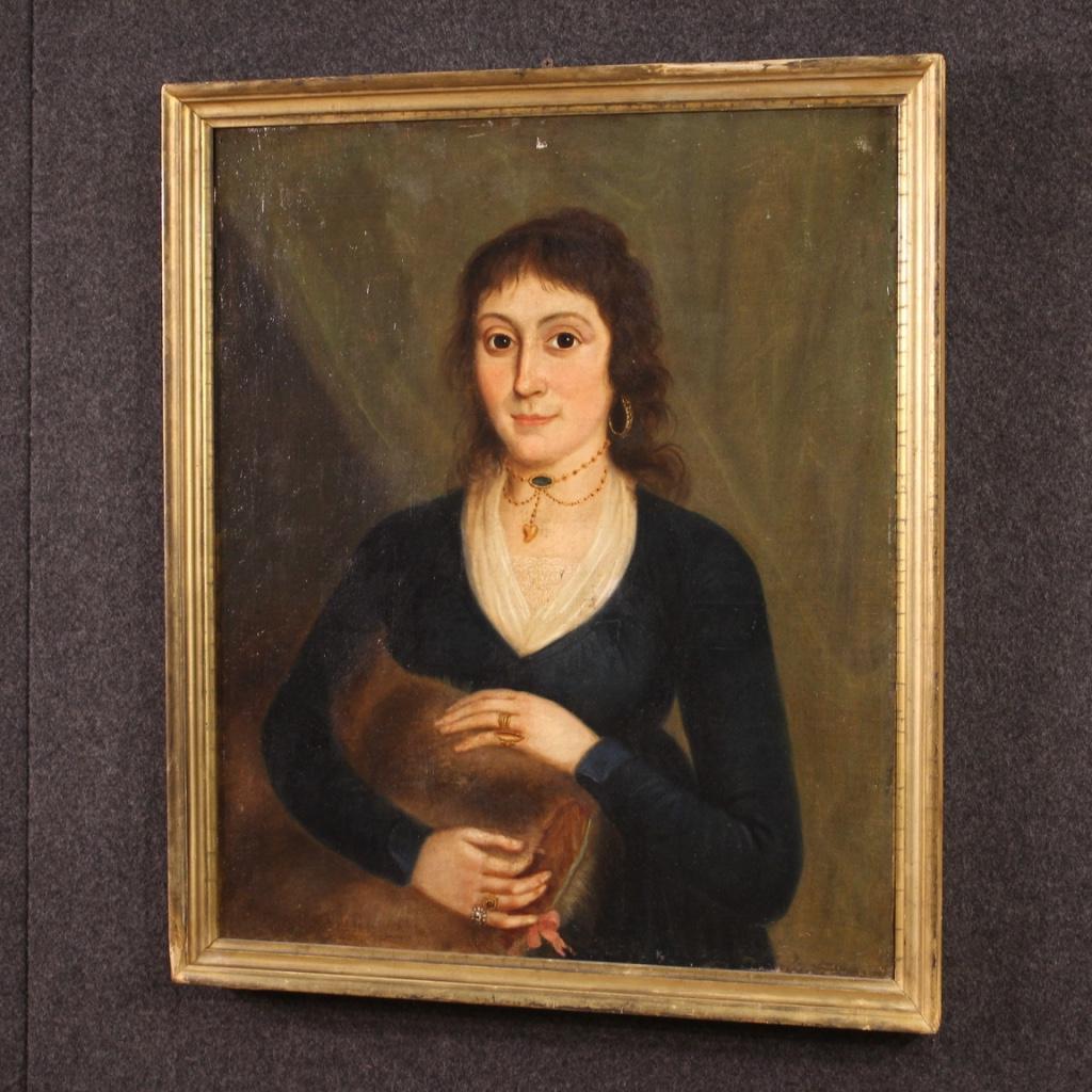 19th Century English Oil on Canvas Lady Portrait Painting, 1850 3