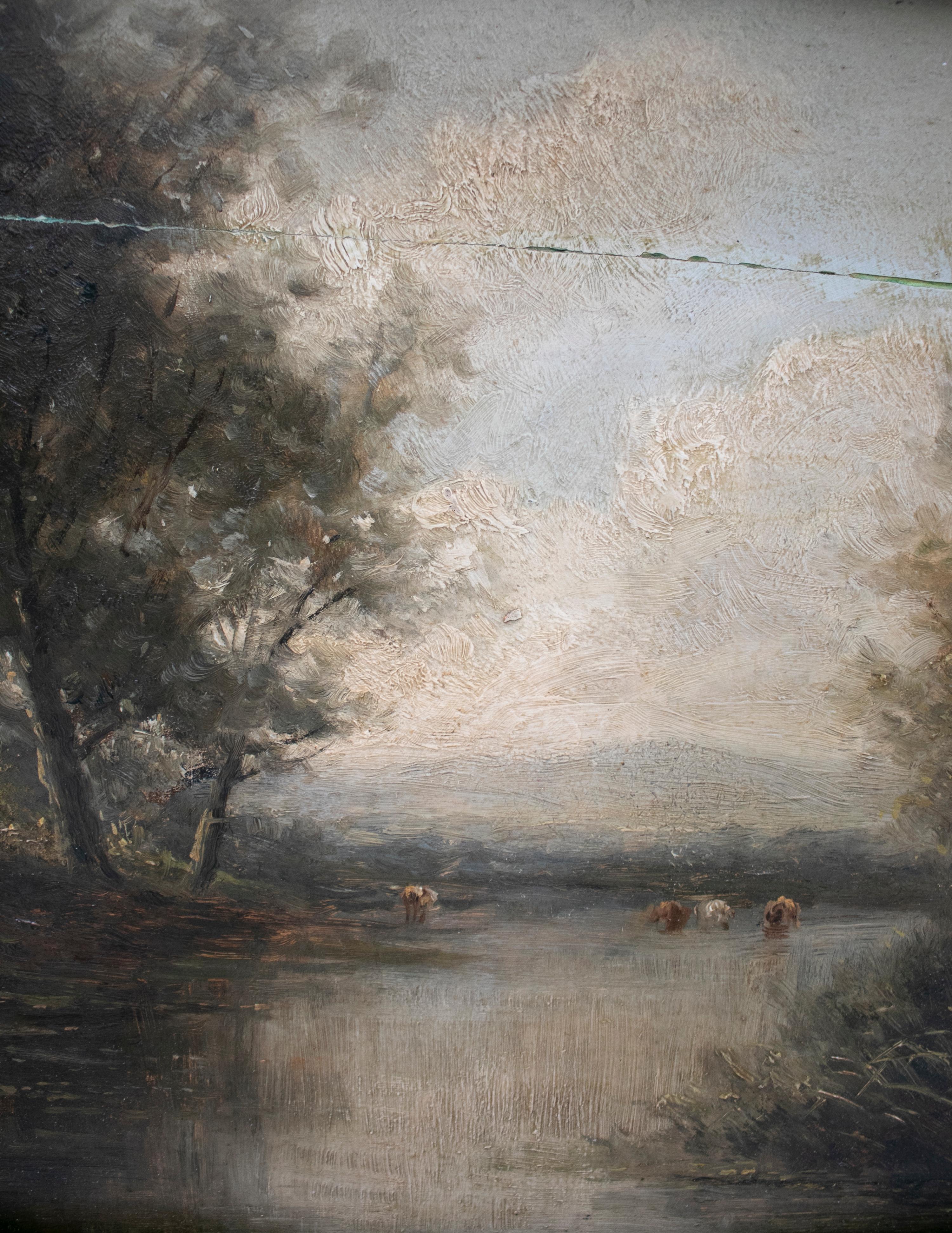 19th Century English Oil on Canvas Landscape with Frame For Sale at 1stDibs
