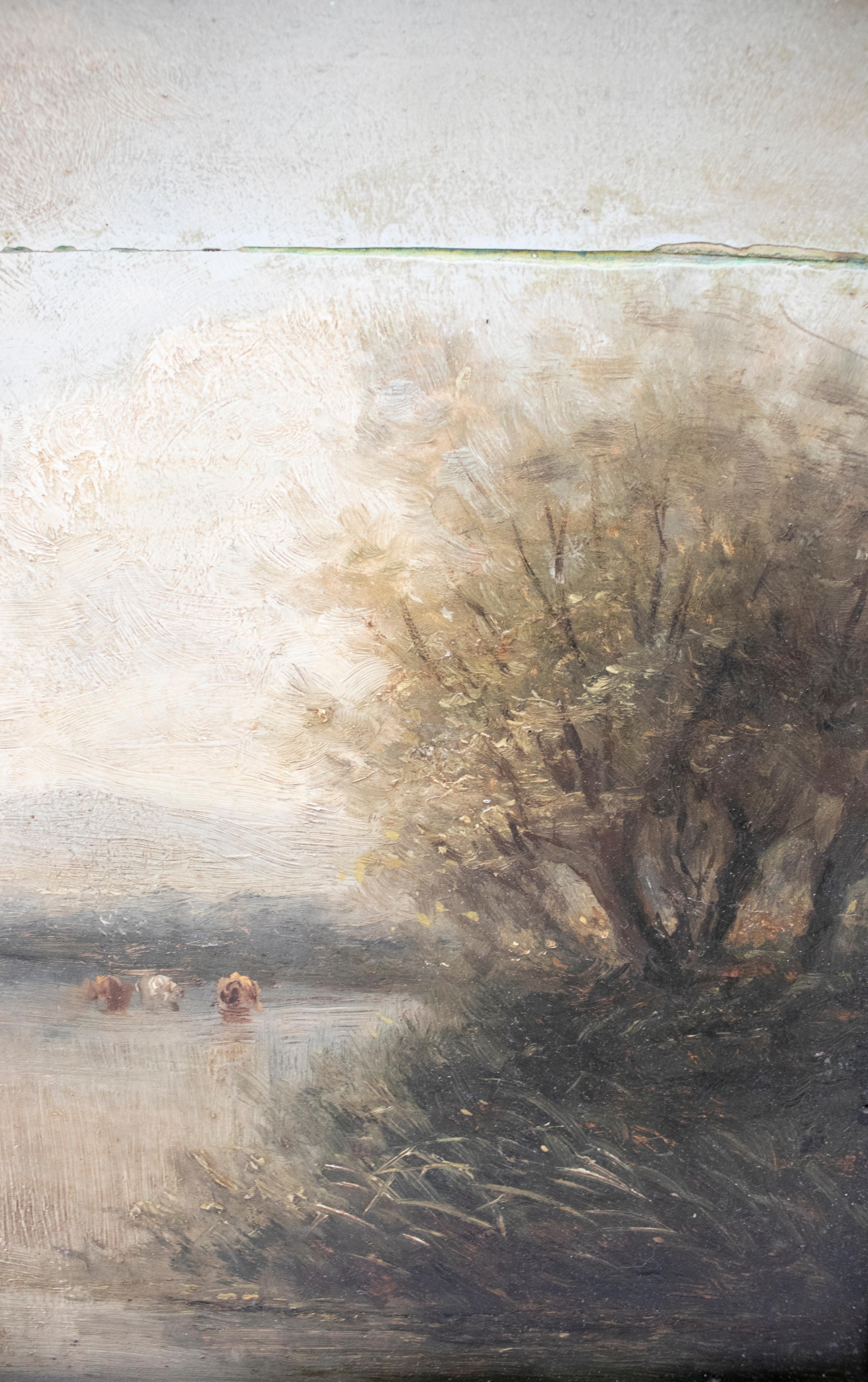 19th Century English Oil on Canvas Landscape with Frame In Good Condition In Marbella, ES