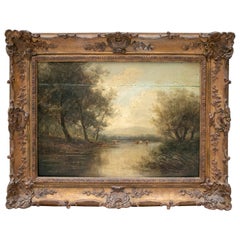 19th Century English Oil on Canvas Landscape with Frame