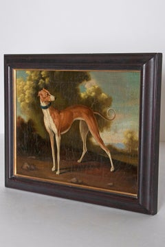 19th Century English Oil on Canvas of Whippet in a Landscape
