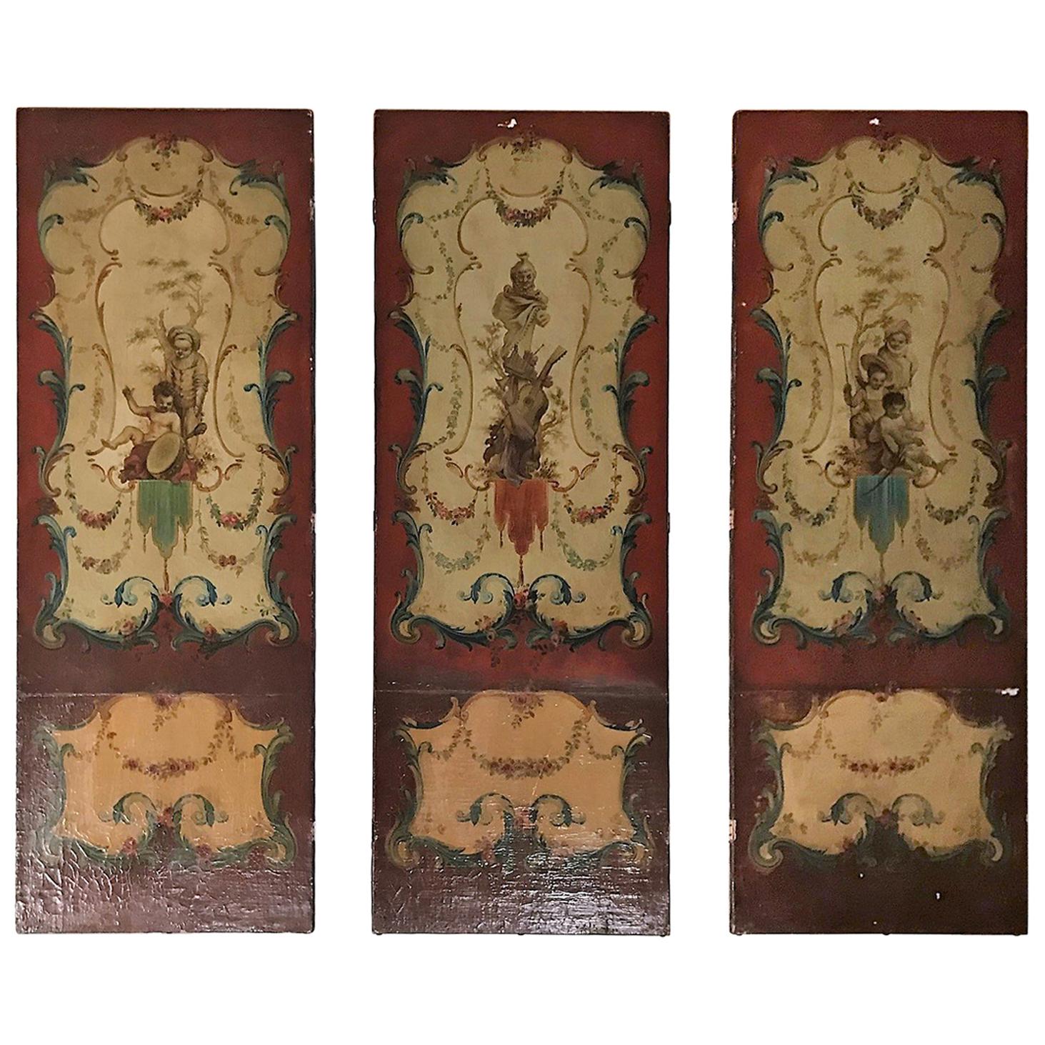 19th Century English Oil on Leather Paintings, Set of Three