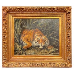 19th Century English Oil Painting by Frederick Smith Depicting Tiger in Jungle