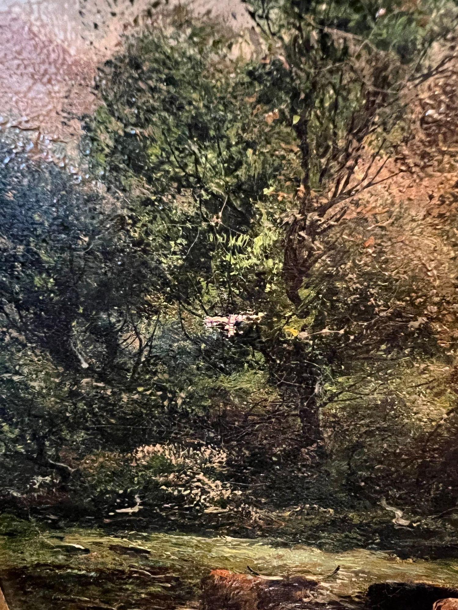 Peinture à l'huile anglaise du 19ème siècle représentant un lac de bovins des Highlands sur toile Wm Langley 3