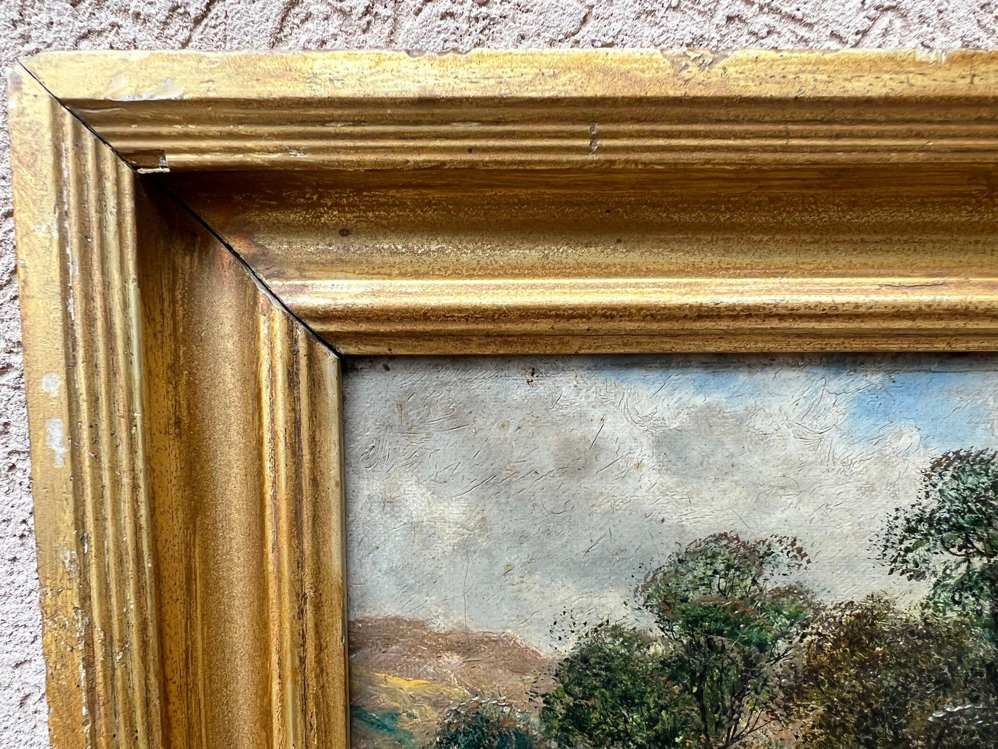 Peinture à l'huile anglaise du 19ème siècle représentant un lac de bovins des Highlands sur toile Wm Langley 10