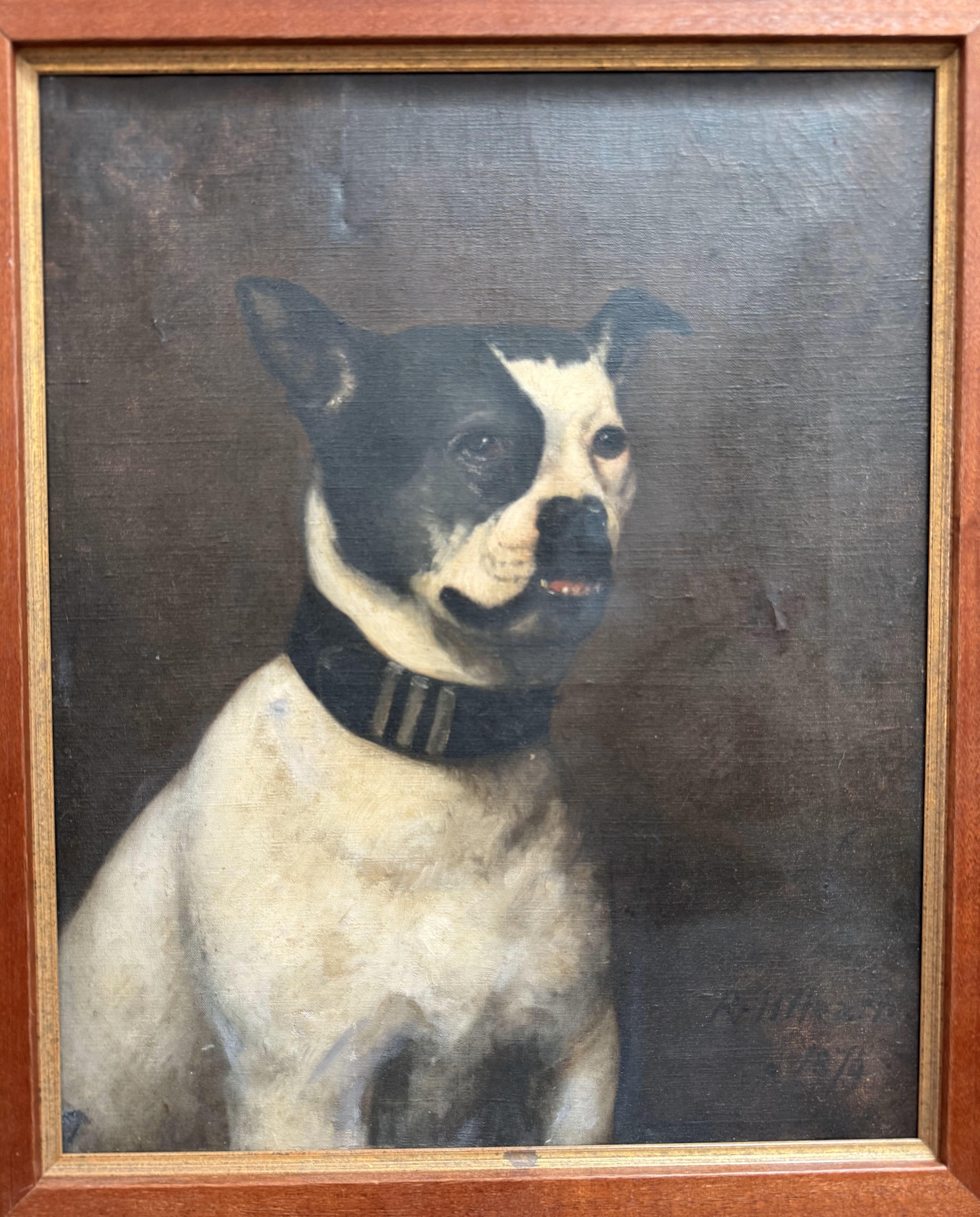 Victorian 19th Century English Oil Painting of a Bulldog by R.H. Hearn, Dated 1874 For Sale