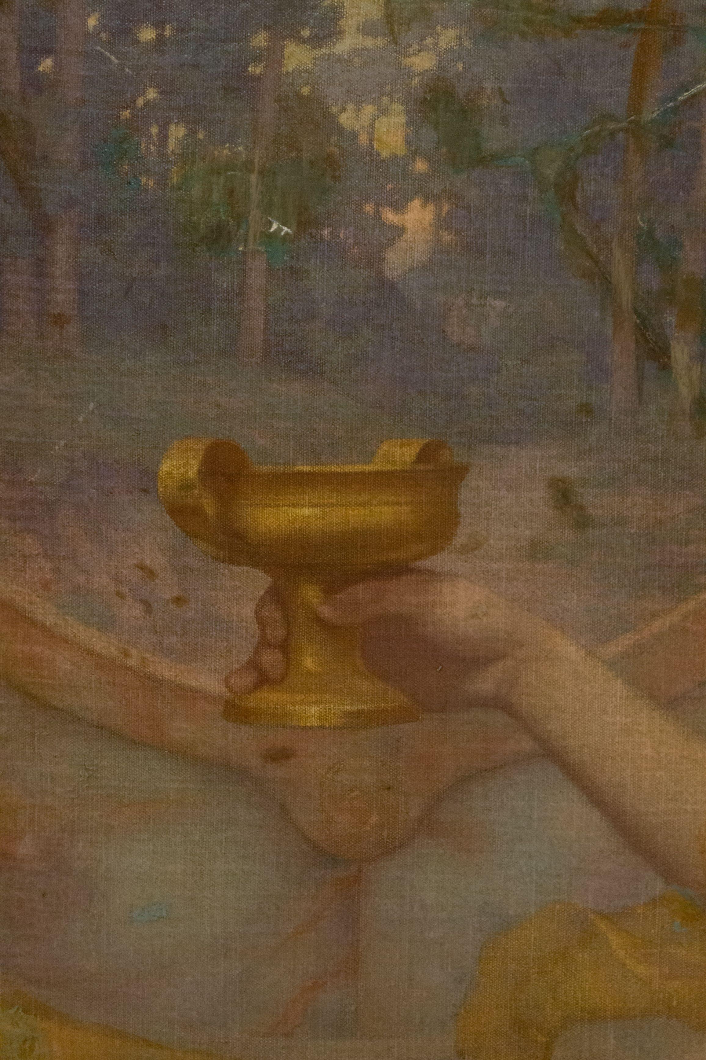 XIXe siècle Peinture à l'huile anglaise du 19ème siècle représentant une femme classique avec une urne dans un cadre doré en vente