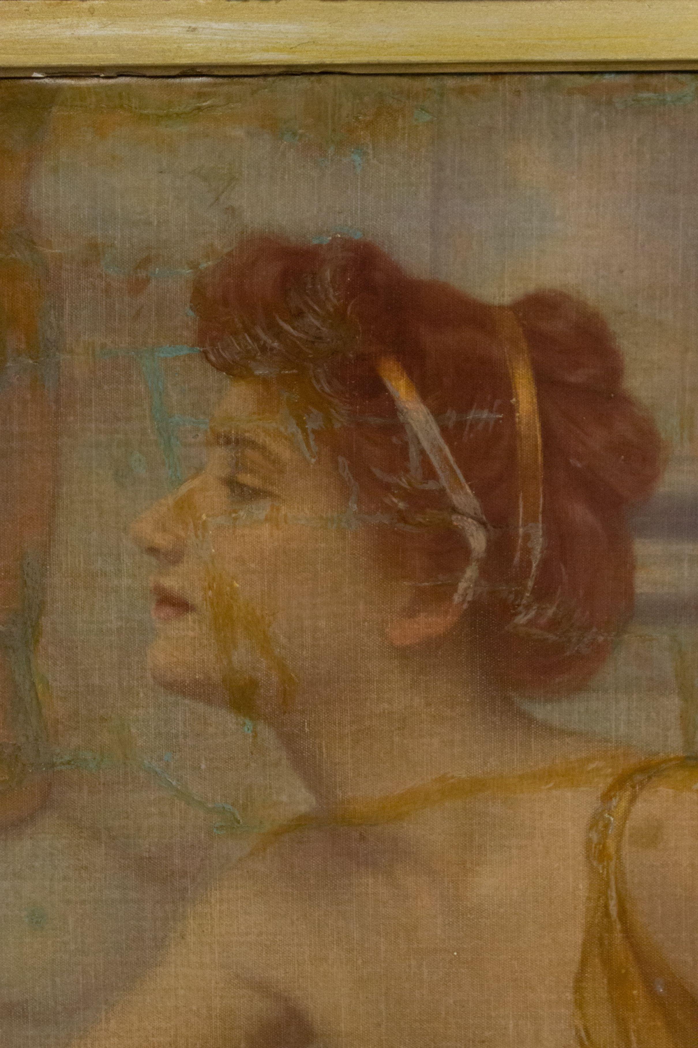 Peinture à l'huile anglaise du 19ème siècle représentant une femme classique avec une urne dans un cadre doré en vente 1