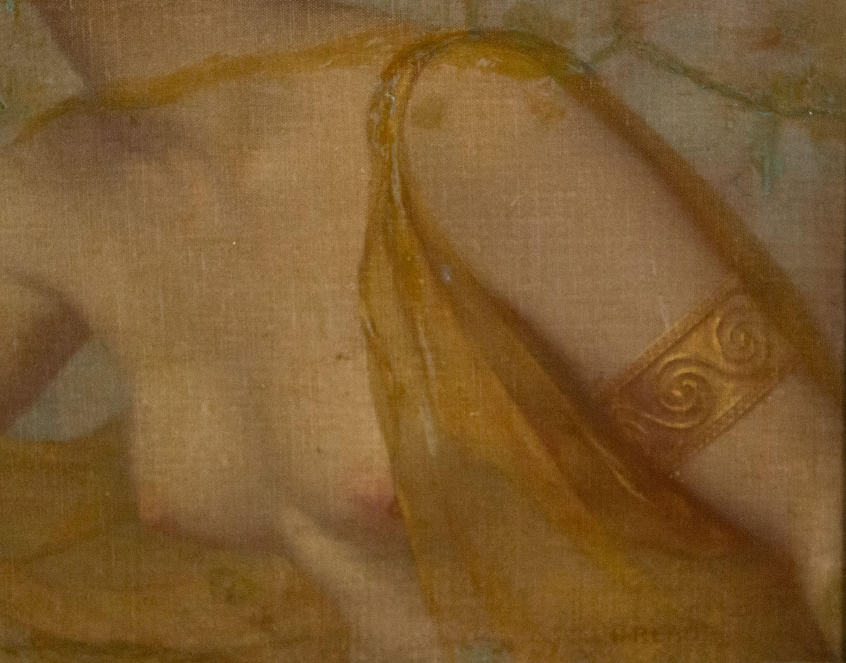 Peinture à l'huile anglaise du 19ème siècle représentant une femme classique avec une urne dans un cadre doré en vente 2
