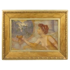 19th Century English Oil Painting of Classical Lady with Urn in a Gilt Frame