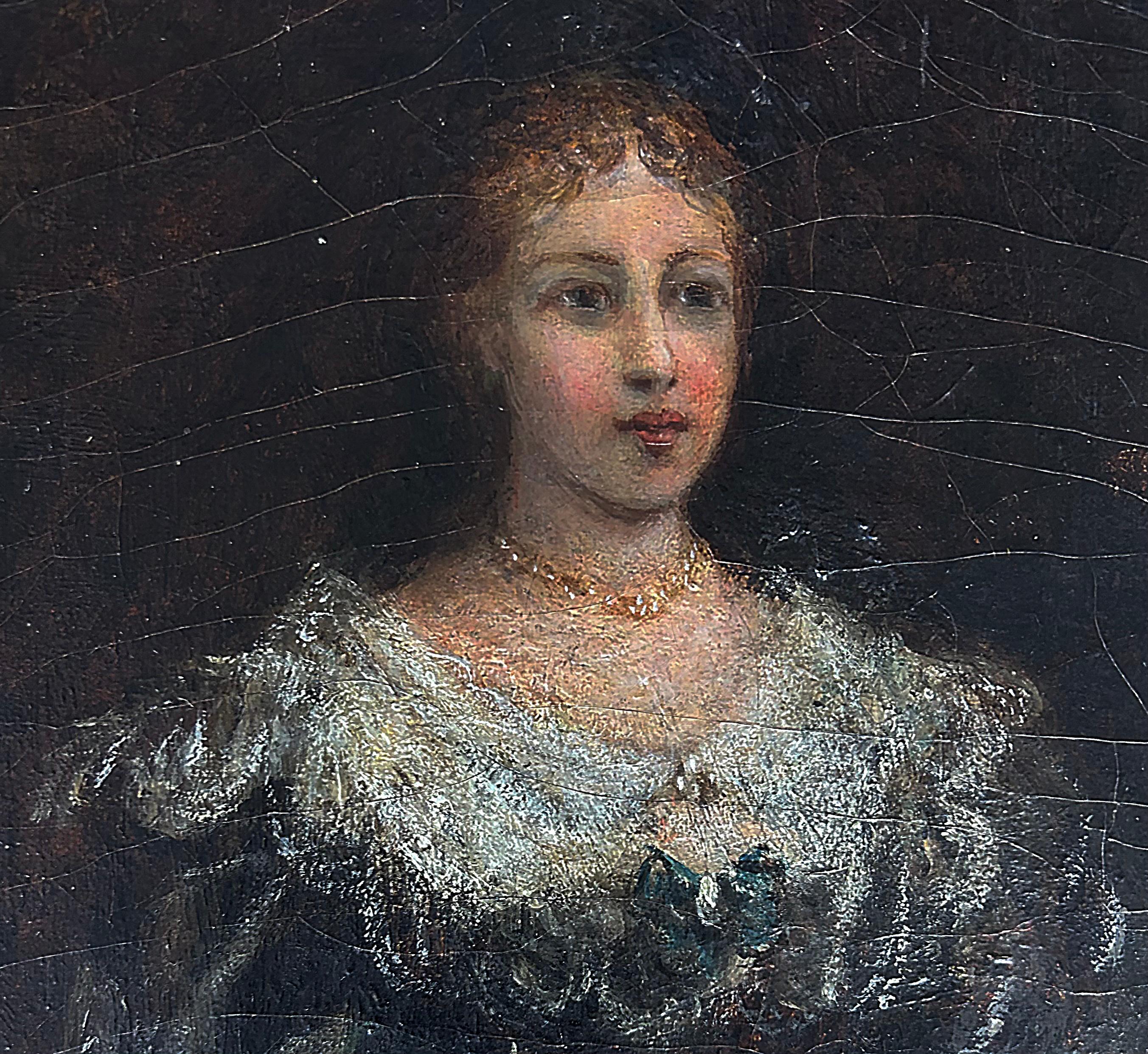 Victorien Peinture à l'huile sur toile anglaise du XIXe siècle, femme victorienne, signée de façon illisible en vente