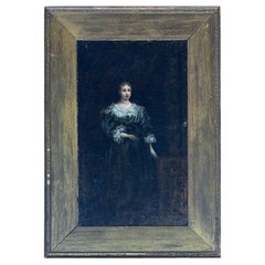 Peinture à l
huile sur toile anglaise du XIXe siècle, femme victorienne, signée de fa�çon illisible