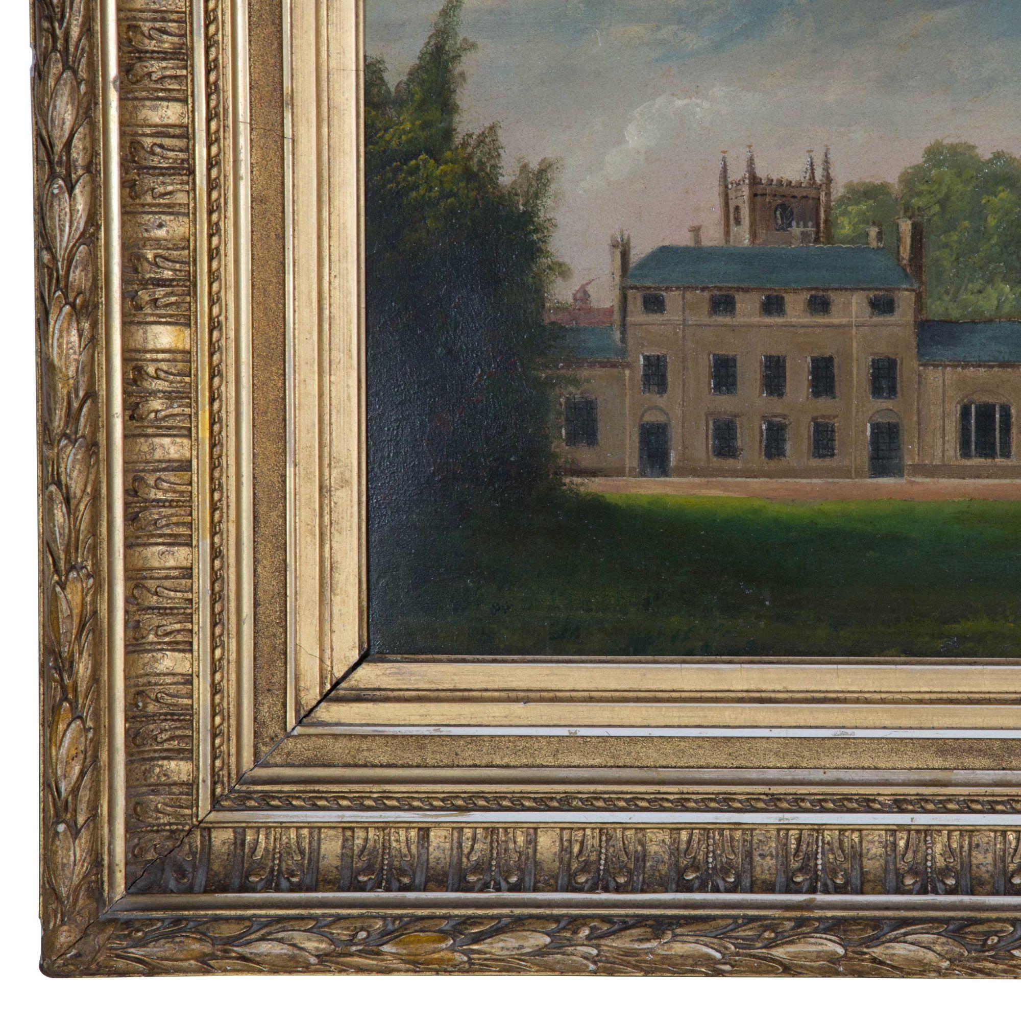 19th Century English Oil Painting on Tin - Georgian Rectory in Original Frame In Good Condition In Tetbury, Gloucestershire