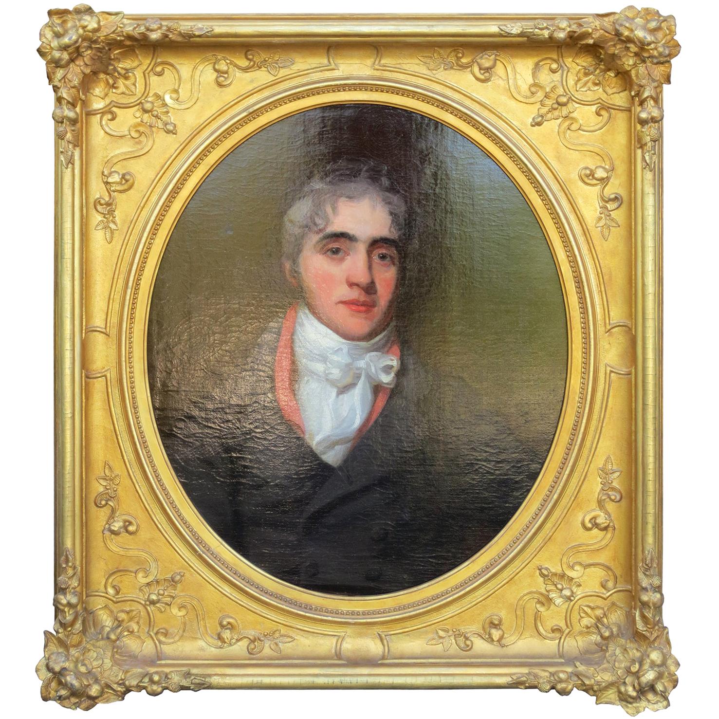 19th Century English Oil Painting Portrait of Gentleman, James Bourlet Frame For Sale