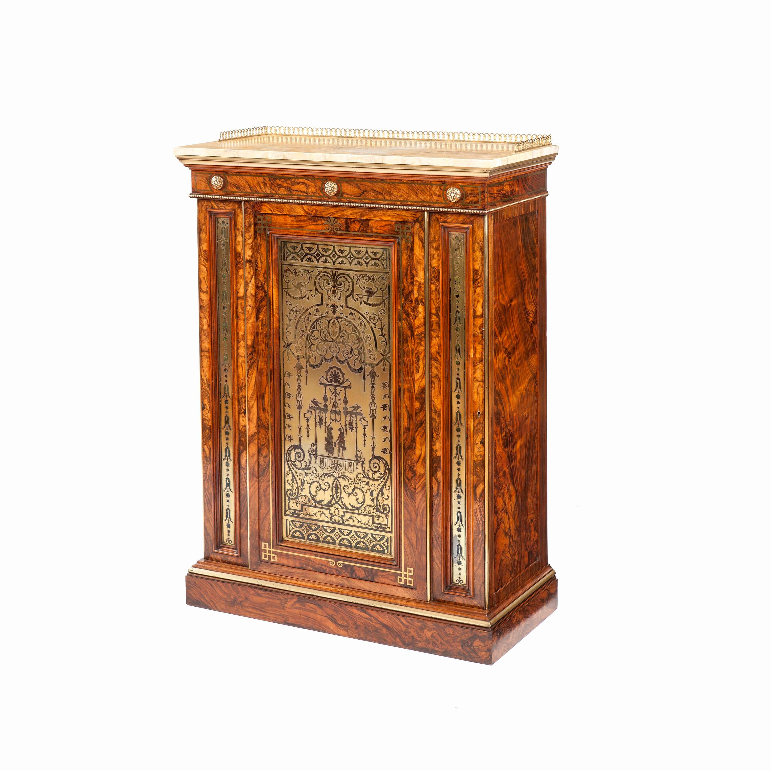 Regency 19th Century English Olivewood and Brass Inlaid Cabinet  For Sale