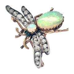 19th Century English Opal Diamond Bee Brooch Pendant