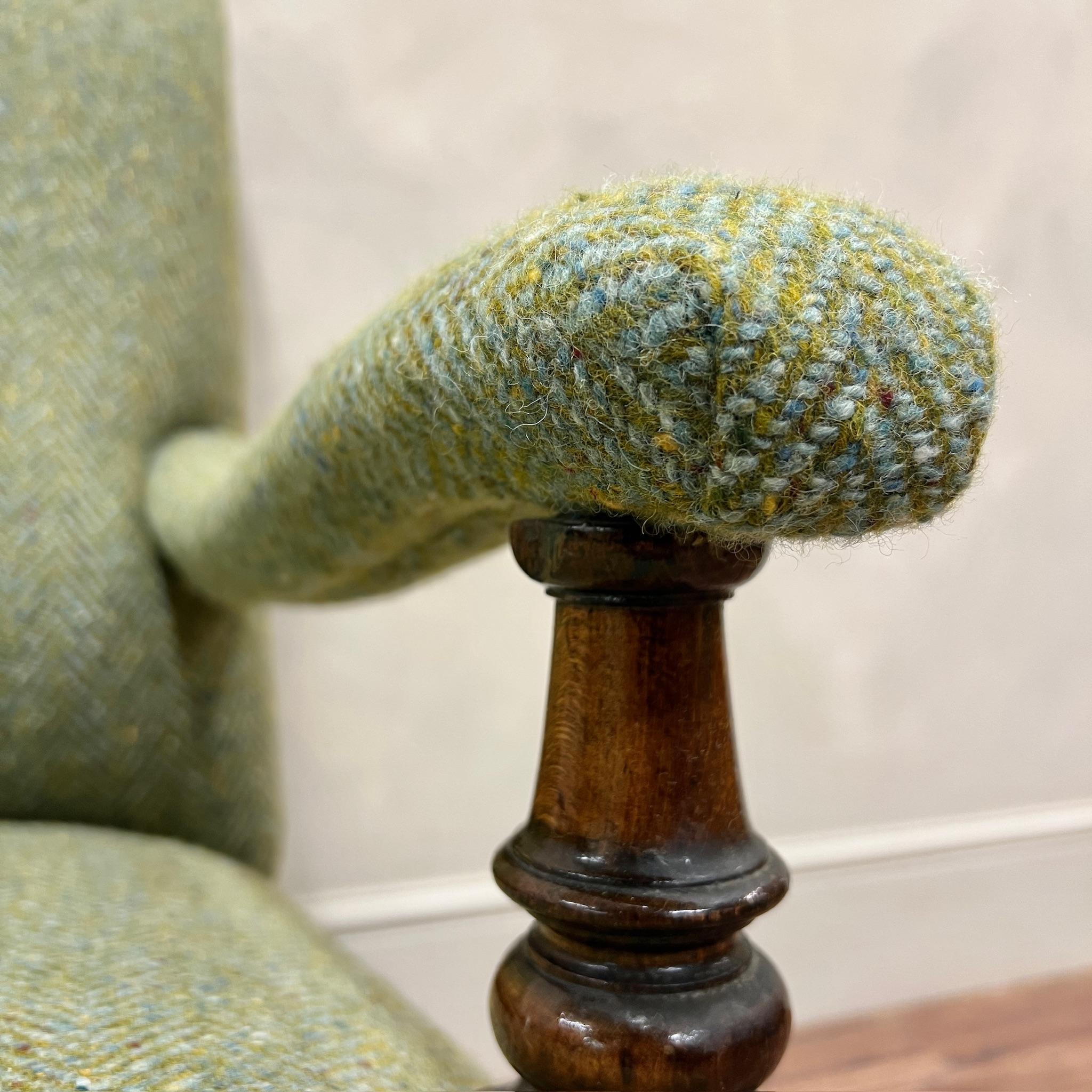 19th Century English Open Arm Library Chair Upholstered In Wool 5