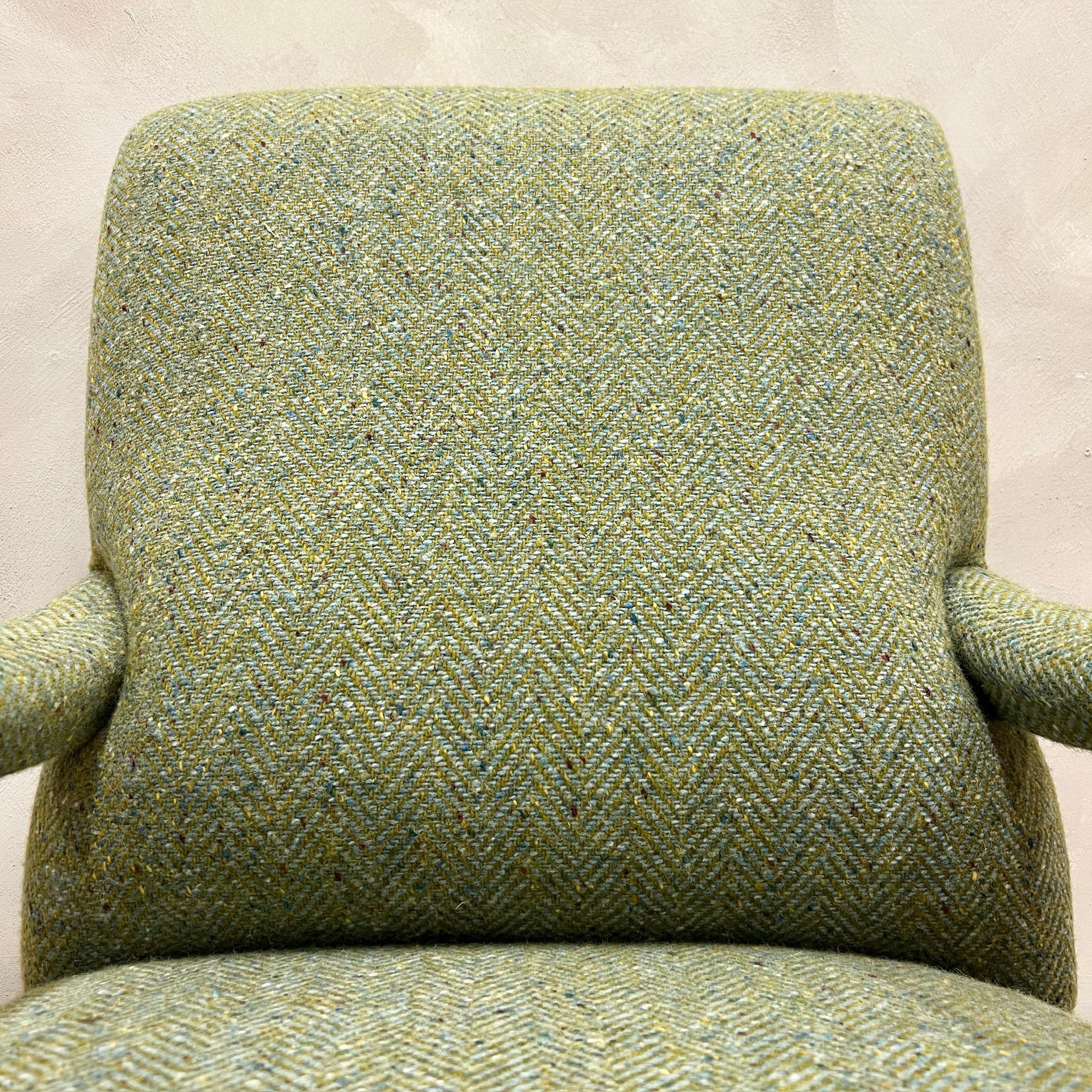 19th Century English Open Arm Library Chair Upholstered In Wool 6