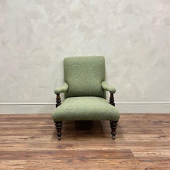 19th Century English Open Arm Library Chair Upholstered In Wool
