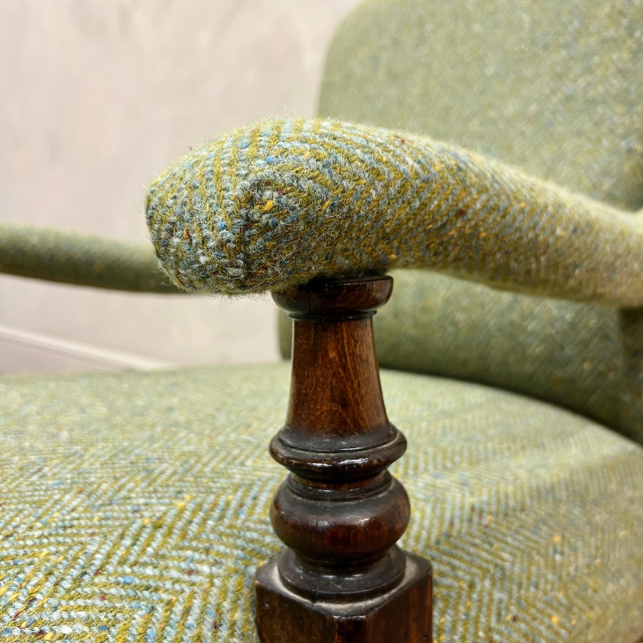 19th Century English Open Arm Library Chair Upholstered In Wool 2