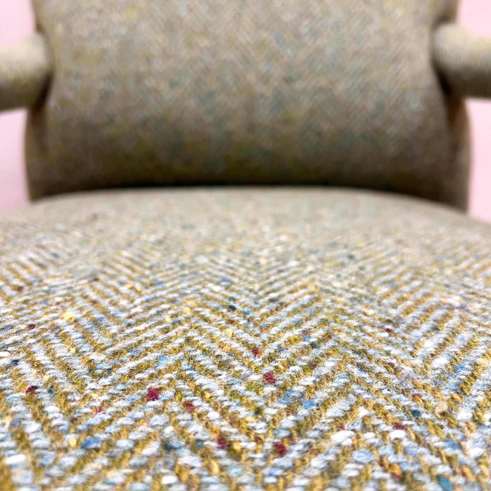 19th Century English Open Arm Library Chair Upholstered In Wool 4