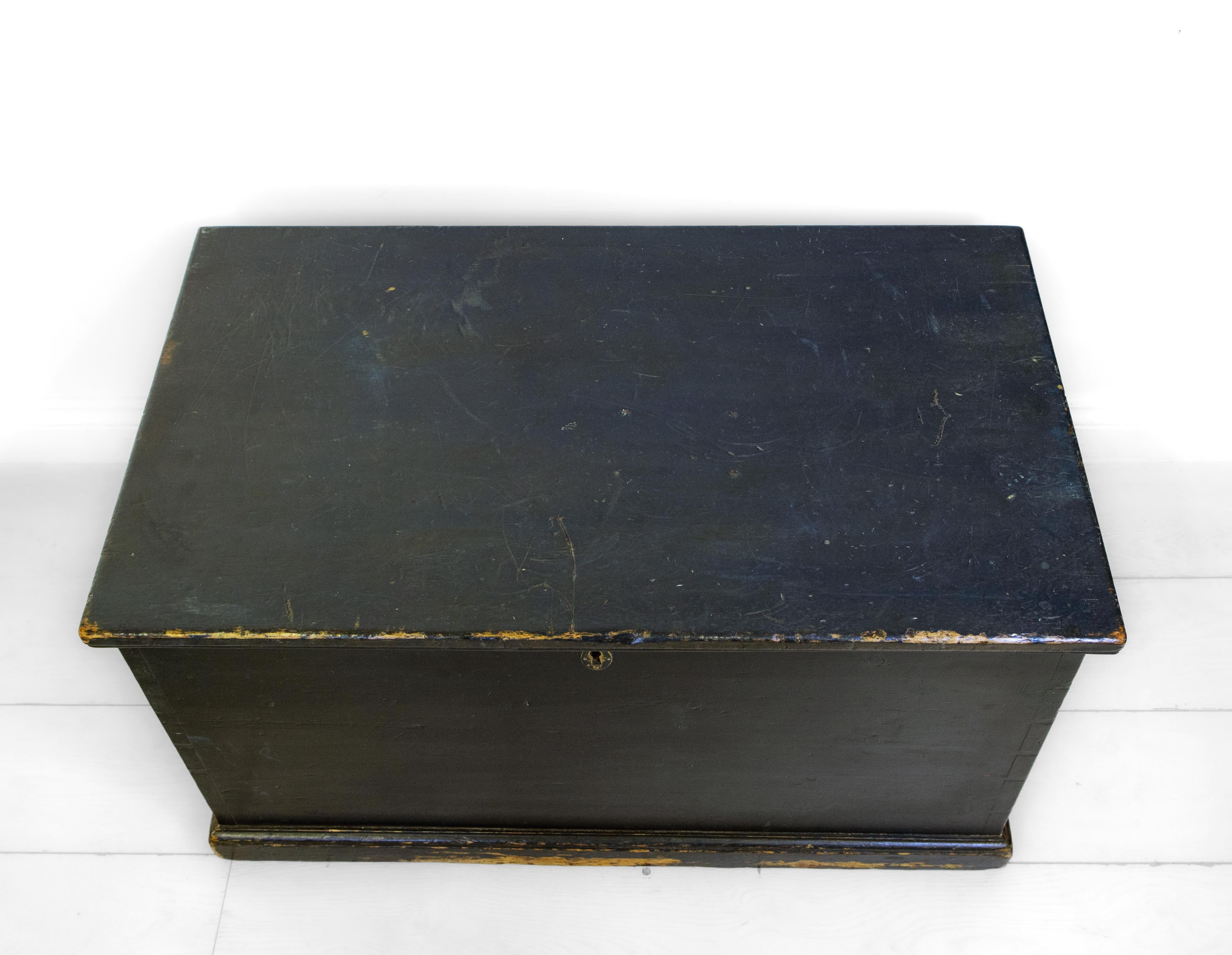 Hand-Crafted 19th Century English Original Painted Dark Prussian Blue Blanket Chest