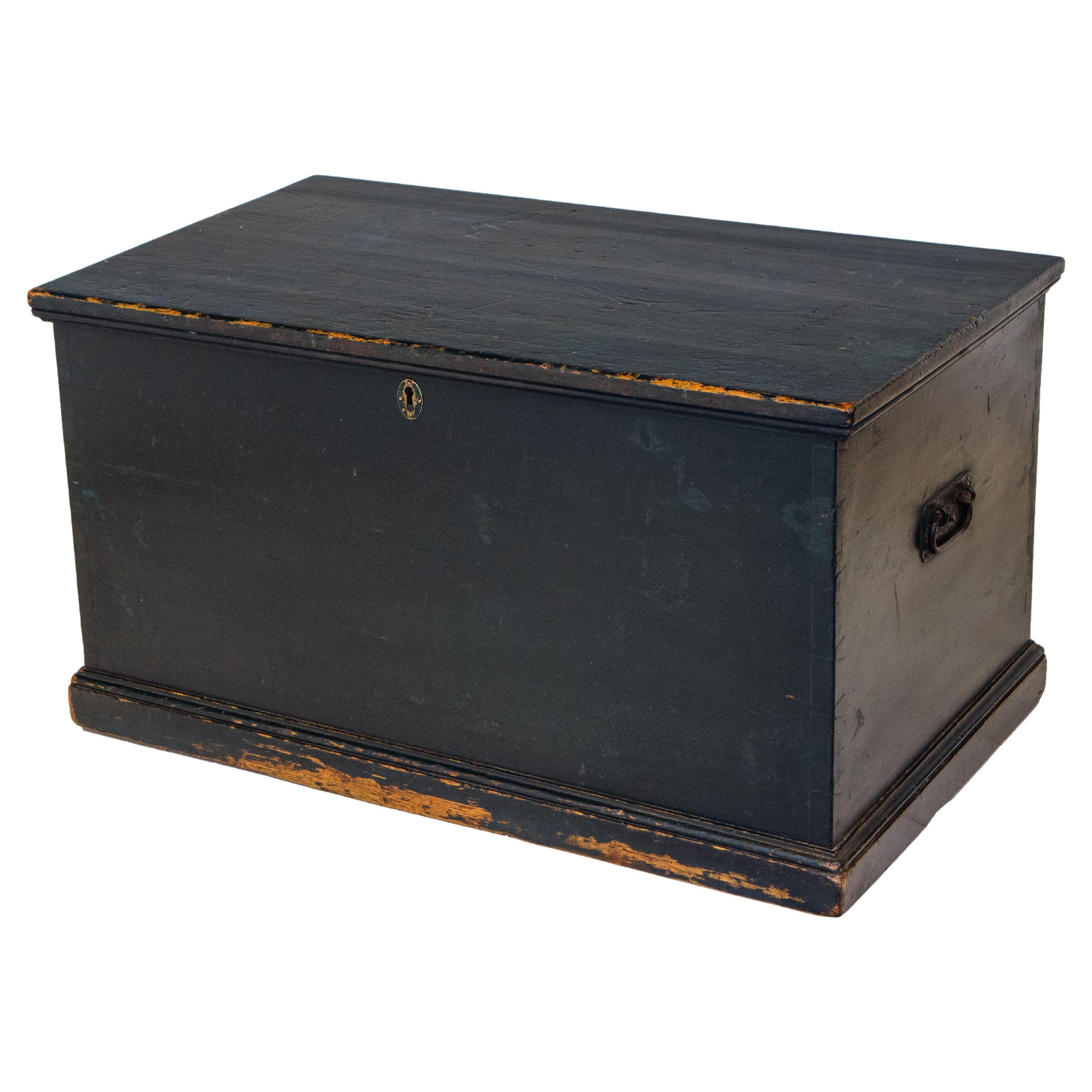 19th Century English Original Painted Dark Prussian Blue Blanket Chest For Sale